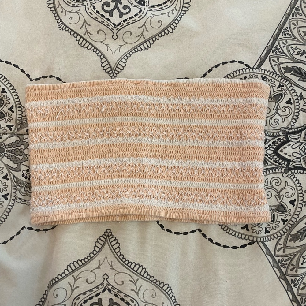 Pacsun Me To We Peach and White Knit Crop Tube Top